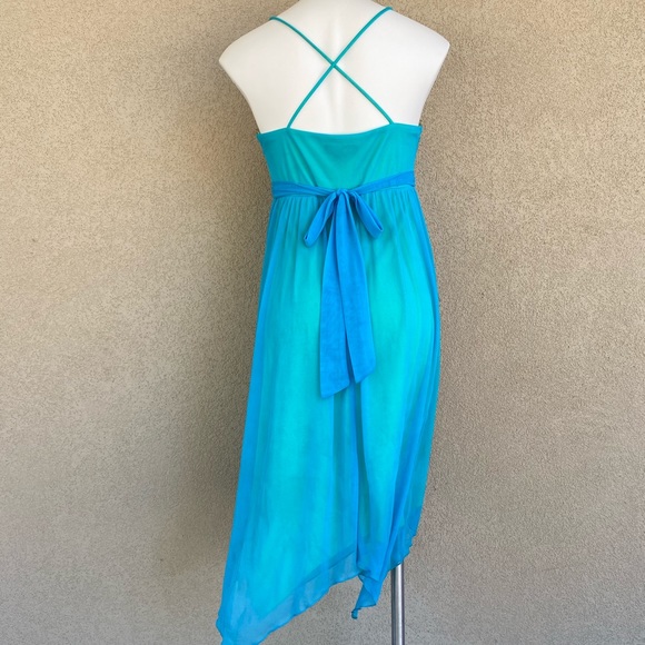 Jewel Accents Turquoise High/Low Halter Dress - Picture 6 of 7